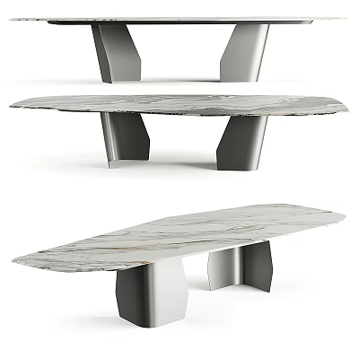 Minimalist Modern Coffee Table With Marble Top And Metal Leg Design 3d model
