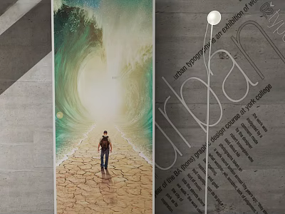 Character Painting of Man Standing on Cracked Earth with Green Wave Archway and Radiant Light 3d model