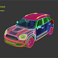 Blue And Red Compact SUV With Red Roof Sporty Wheels And Roof Rack