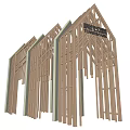 Wooden Entrance Gate with Modern Architectural Framework and Pointed Roof Frames for Contemporary Building Design
