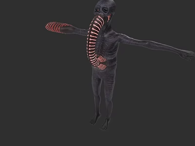 Mysterious Alien Creature With Black Body Red Stripes Tubular Structure And Outstretched Arms 3d model