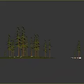 Round Green Platform with Lush Pine Trees and White Black Stones