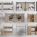 Modern Bunk Beds With Multiple Styles Desks Storage Cabinets And Ladders 3d model