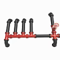 Industrial Equipment Pipeline System With Red Black Metal Pipes And Control Valves