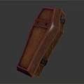 Wooden Coffin With Natural Wood Grain And Black Metal Hinges Design