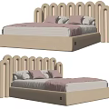 Cozy Modern Kids Bed With Curved Slat Headboard Beige Frame And Soft Pillows