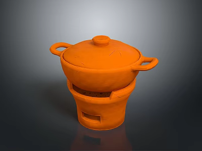 Orange Ceramic Casserole Pot With Stove Base And Double Handles For Household Use 3d model