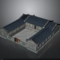 Traditional Chinese Courtyard House With Blue Roof Gray Walls And Central Courtyard
