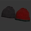 Two Gray And Red Velvet Fabric Hats With Stitched Edges On Dark Background