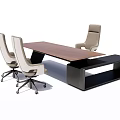 Modern Wooden Office Desk With Ergonomic Chairs And Black Side Table