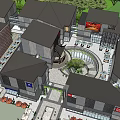 Modern Commercial Street With Contemporary Buildings Tree Lined Storefronts And Pedestrian Areas