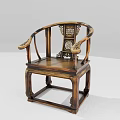 Traditional Chinese Wooden Single Chair With Ornate Carved Backrest And Armrests