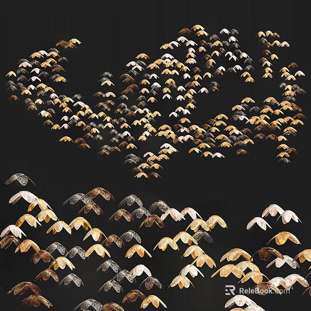 Artistic Multi piece Chandelier With Gold And White Feather Like Design On Dark Background 3d model 