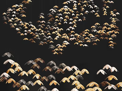 Artistic Multi piece Chandelier With Gold And White Feather Like Design On Dark Background 3d model
