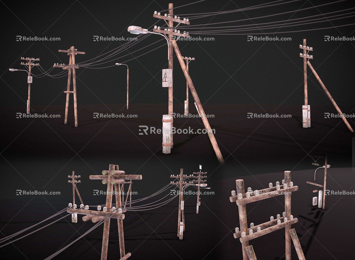 Modern abandoned telegraph pole street lamp rusty telegraph pole road electric wire street lamp old high voltage electric wire pole 3d model