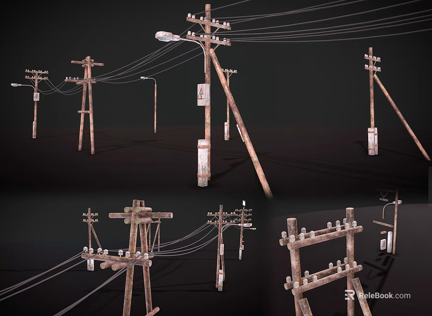 Industrial Equipment Featuring Electrical Poles With Power Lines And Support Structures 3d model 