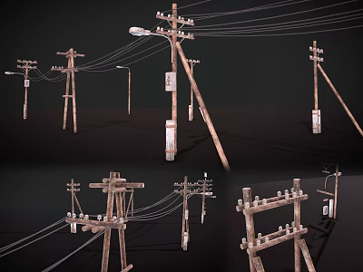 Modern abandoned telegraph pole street lamp rusty telegraph pole road electric wire street lamp old high voltage electric wire pole 3d model