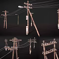 Industrial Equipment Featuring Electrical Poles With Power Lines And Support Structures