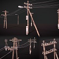 Modern abandoned telegraph pole street lamp rusty telegraph pole road electric wire street lamp old high voltage electric wire pole 3d model