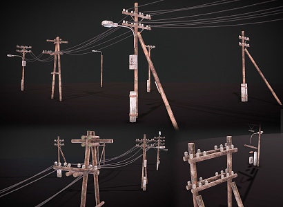 Modern abandoned telegraph pole street lamp rusty telegraph pole road electric wire street lamp old high voltage electric wire pole 3d model