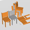 Orange And White Modular Dining Chairs With Detachable Components For Easy Assembly 3d model