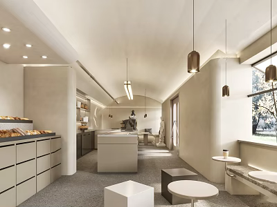 Modern Dessert Shop With Open Layout Fresh Pastries Display And Cozy Seating Area 3d model