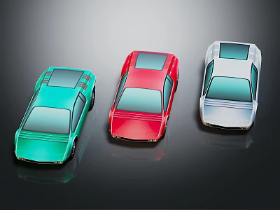 Sleek Cars In Teal Red And White Colors Displayed On Dark Background 3d model Sleek Cars In Teal Red And White Colors Displayed On Dark Background 3d model