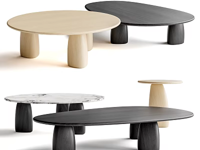 Modern Coffee Tables in Light Dark Colors with Marble Top and Cylindrical Legs 3d model