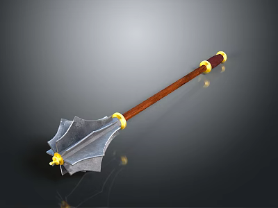 Medieval Polearm With Metallic Head Wooden Handle And Decorative Golden Accents 3d model
