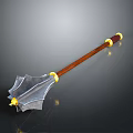 Medieval Polearm With Metallic Head Wooden Handle And Decorative Golden Accents