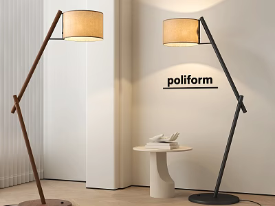 Poliform Modern Floor Lamps In Wooden And Black With Side Table For Living Room Interior 3d model