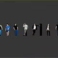 Multiple Human Characters In Different Standing Poses On Reflective Floor