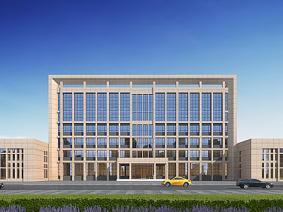 Aerial Planning for Modern Building With Large Glass Windows Light Stone Facade And Landscaping 3d model