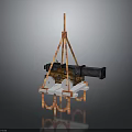 Pixel Art Cannon Model With Orange Stand Black Body And White Base
