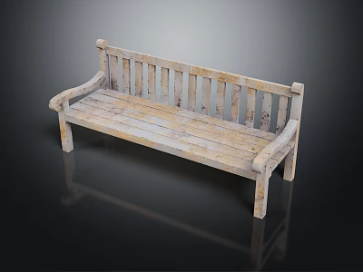 Rustic Natural Wooden Outdoor Bench With Backrest Armrests And Solid Build 3d model