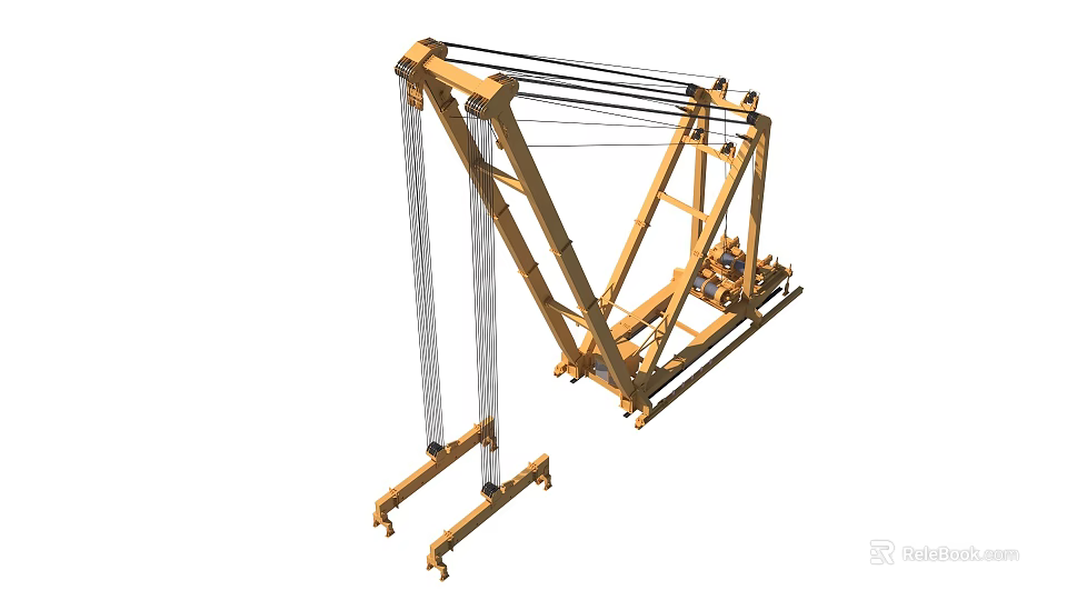 Road Infrastructure Construction Support Structure With Yellow Metal Frame And Cables 3d model