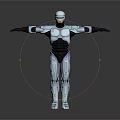 Humanoid Robot With Silver And Black Metallic Body Standing With Arms Outstretched