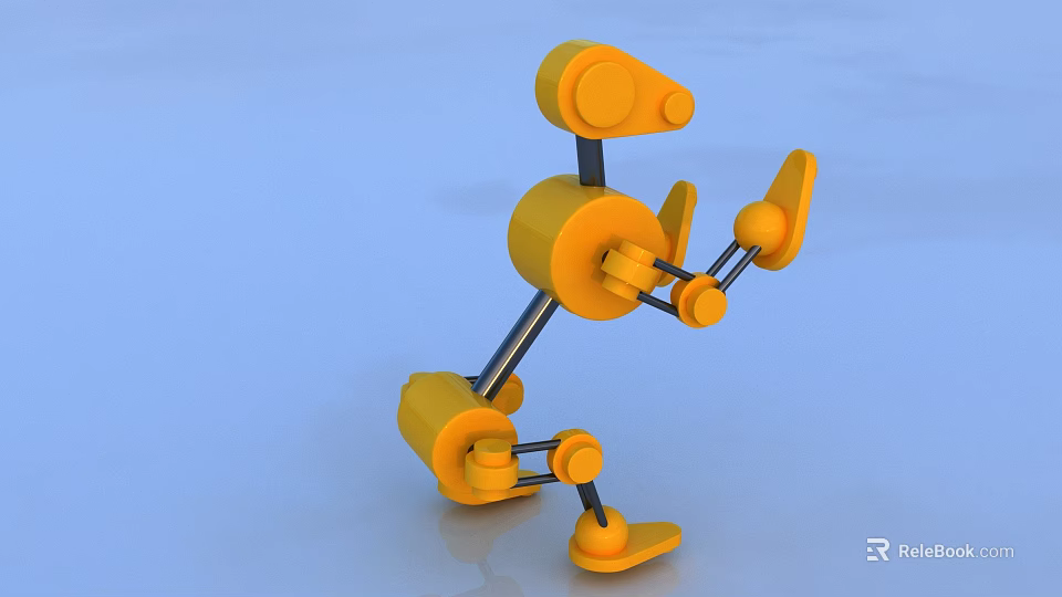 Yellow Smart Machine Robot With Articulated Joints And Movable Mechanical Parts 3d model 