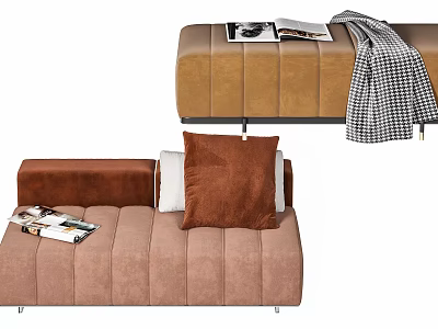 Stylish Sofa Bench With Brown Beige Pillows Plaid Blanket And Magazines 3d model
