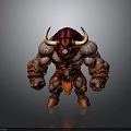 3D Rendered Bull Headed Muscular Character With Horns Orange Shorts And Arm Ornaments