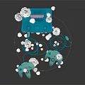Turquoise Game Console With Pink Screen And Matching Controllers Decorated With White Roses And Petals