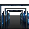 Futuristic Corridor With Dark Door Frames Blue Lighting And Inscribed Text 3d model