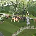 Spacious Children's Play Area With Green Lawn Trees And Animal Themed Play Equipment
