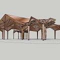 Modern Architectural Pergola With Geometric Roof Structure And Metallic Supporting Columns