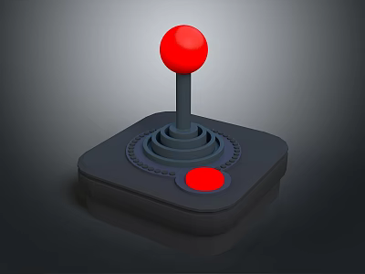 Gray Base Game Joystick With Red Ball Top Red Button And Circular Ring 3d model