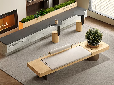 Modern Banquette Sofa With Wooden Frame And Upholstered Cushion In Living Space 3d model