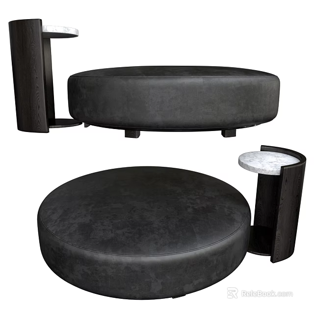 Modern Round Leather Coffee Table With Wooden Frame And Marble Side Table 3d model