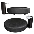 Modern Round Leather Coffee Table With Wooden Frame And Marble Side Table 3d model