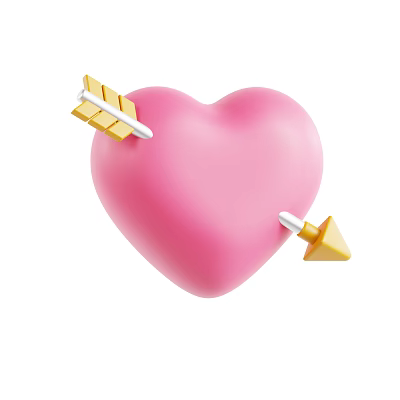 Decorative Ornament Set Adorned with Pink Heart Pierced by Golden Feathered Arrow for Tabletop Decoration 3d model