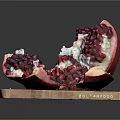 Fresh Sliced Pomegranate with Plump Red Arils on Wooden Cutting Board